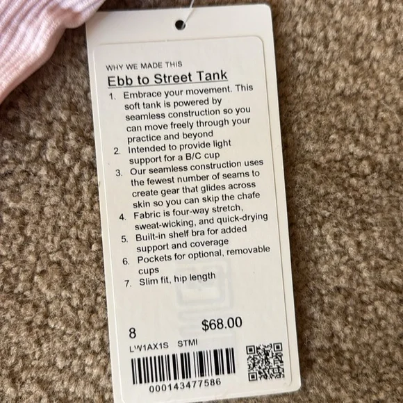 NWT lululemon Ebb to street tank 8 - Picture 2 of 5
